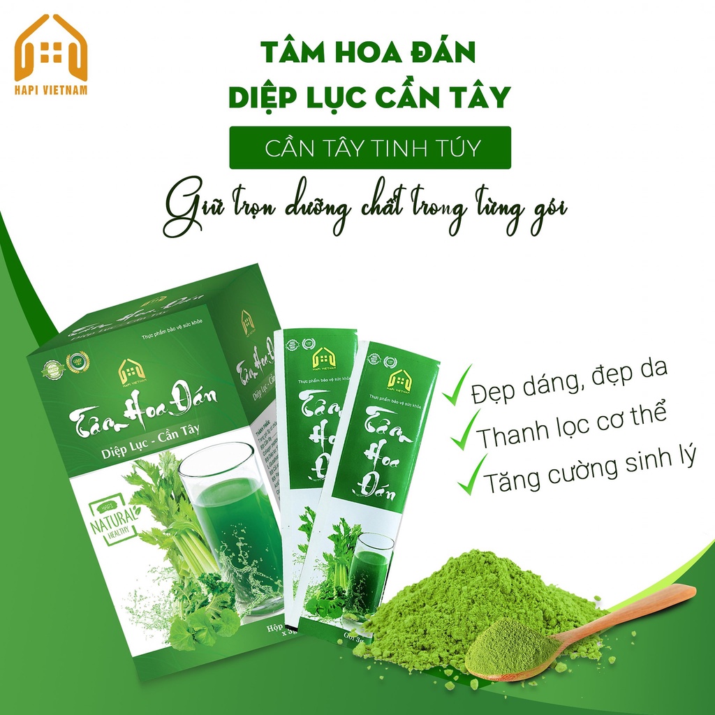 Tâm Hoa Đán Diệp lục cần tây nước uống làm đẹp dáng đẹp da, giảm mụn thâm nám 1 Hộp 15 gói