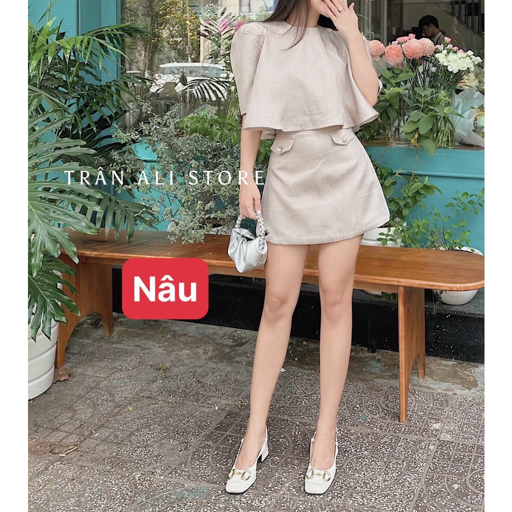 sét bộ cv túi trước phối áo kiểu cổ tròn ngắn tay hot