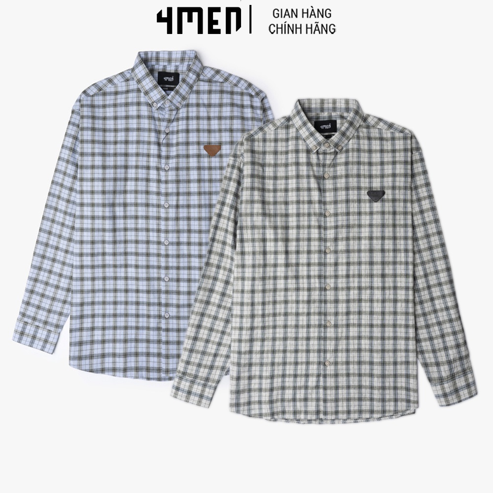 Áo Sơ Mi Nam Loose Caro Phối Da 4MEN ASM099 dài tay form đứng đẹp, trẻ trung, vải sợi tổng hợp mềm mại, thoáng mát