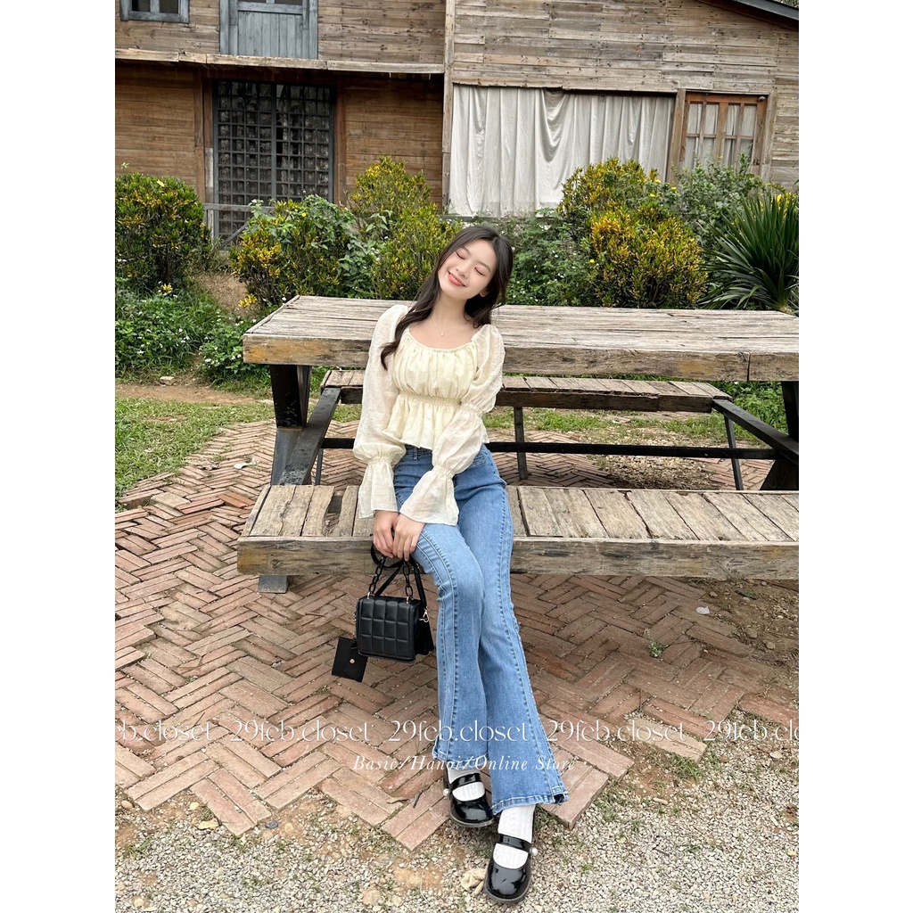 Áo voan tơ cổ vuông bo chun 2 lớp - 29feb.closet - A220