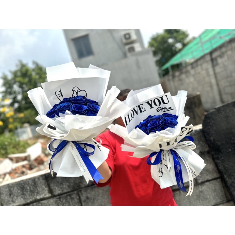 Bó 10 hoa nhũ xanh