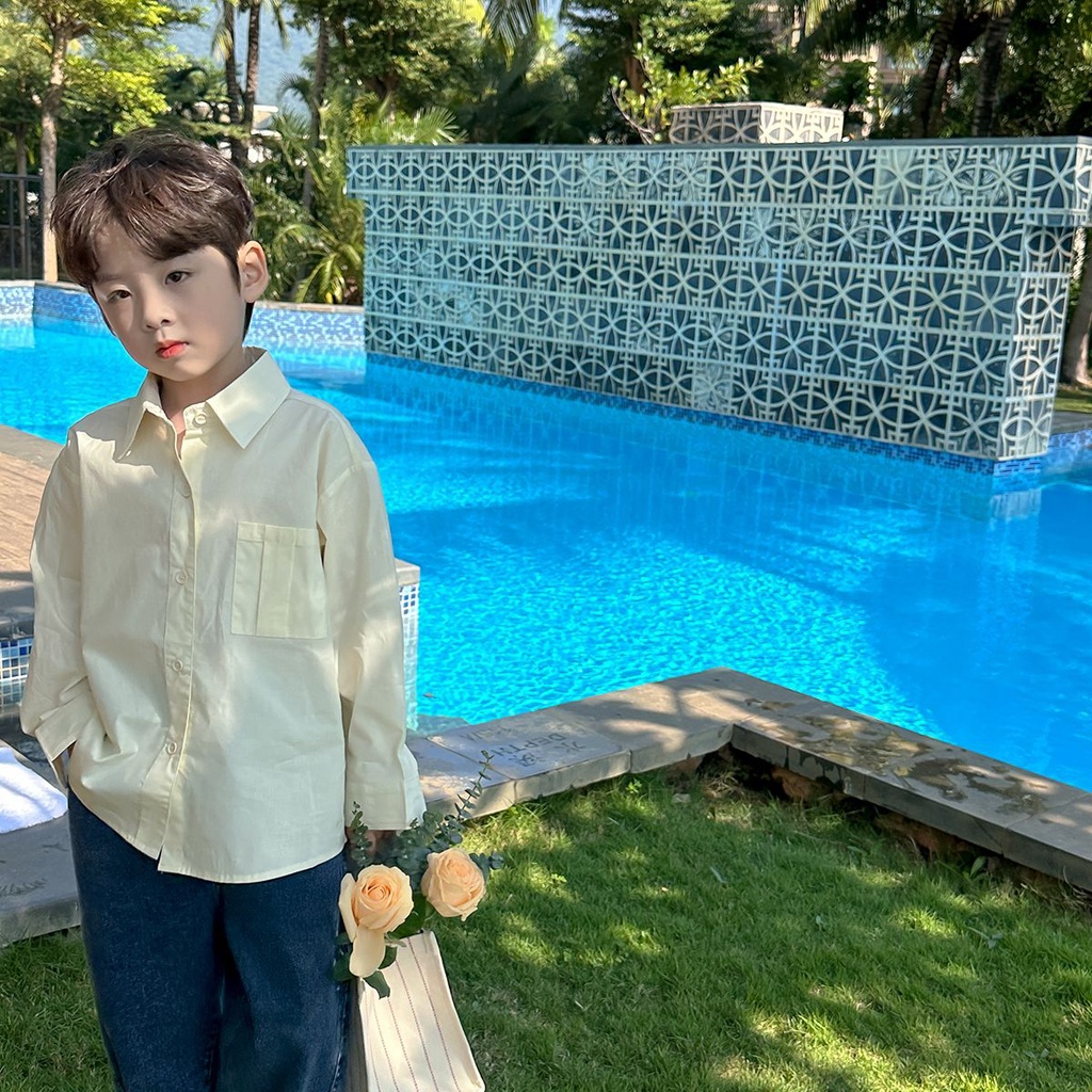 Áo Sơ Mi Tay Dài Màu Trơn Phong Cách Thời Trang Mới Dành Cho Bé Trai