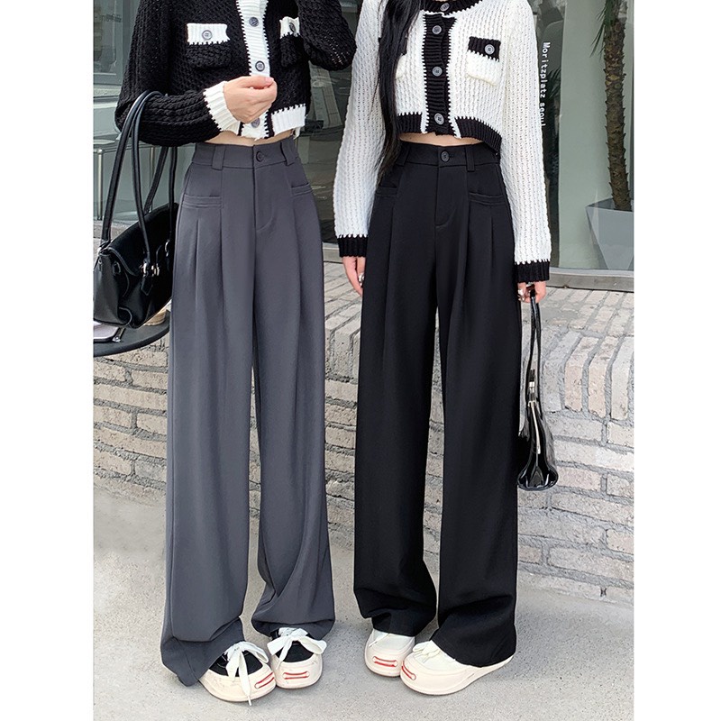 Quần Culottes Ống Rộng Nữ Thiết Kế Túi Vuông Suông Dài Lưng Cao Khóa Trước 1 Khuy Chất Tuyết Mưa Vitex Cho nữ