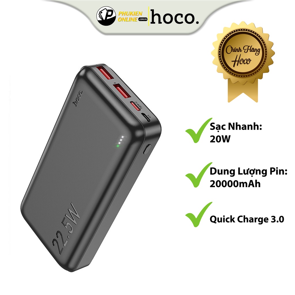 Sạc Dự Phòng 20W Hoco J101A, Dung Lượng 20000mAh, Có 2 Cổng USB, Hỗ Trợ Sạc Nhanh, Vỏ Chống Cháy - Sạc Nhanh 20W