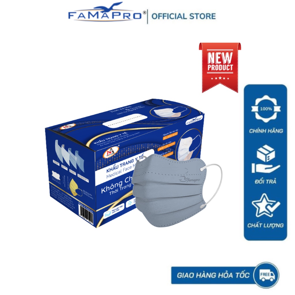 FAMAPRO King Crab Khẩu trang y tế 4 lớp kháng khuẩn Famapro hộp 50 cái mặt