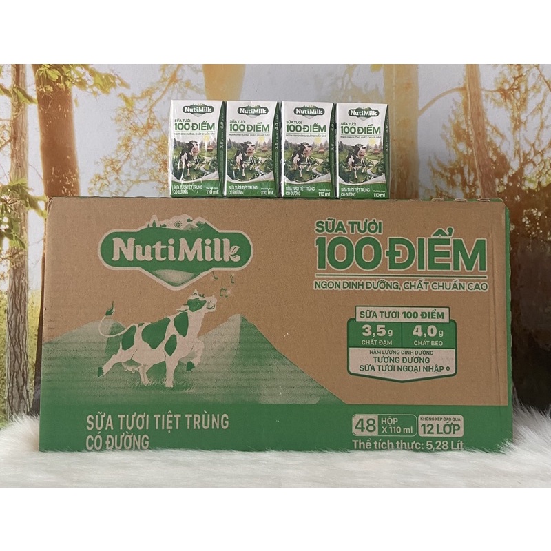 1 Thùng Sữa Tươi Có Đường 100 điểm Nutimilk Hộp 110ml