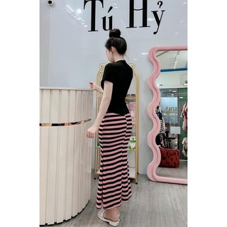 Sét váy sọc đuôi cá áo cổ lọ