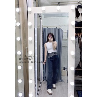 Quần jeans suông phối màu vạt lệch hàng QC đẹp