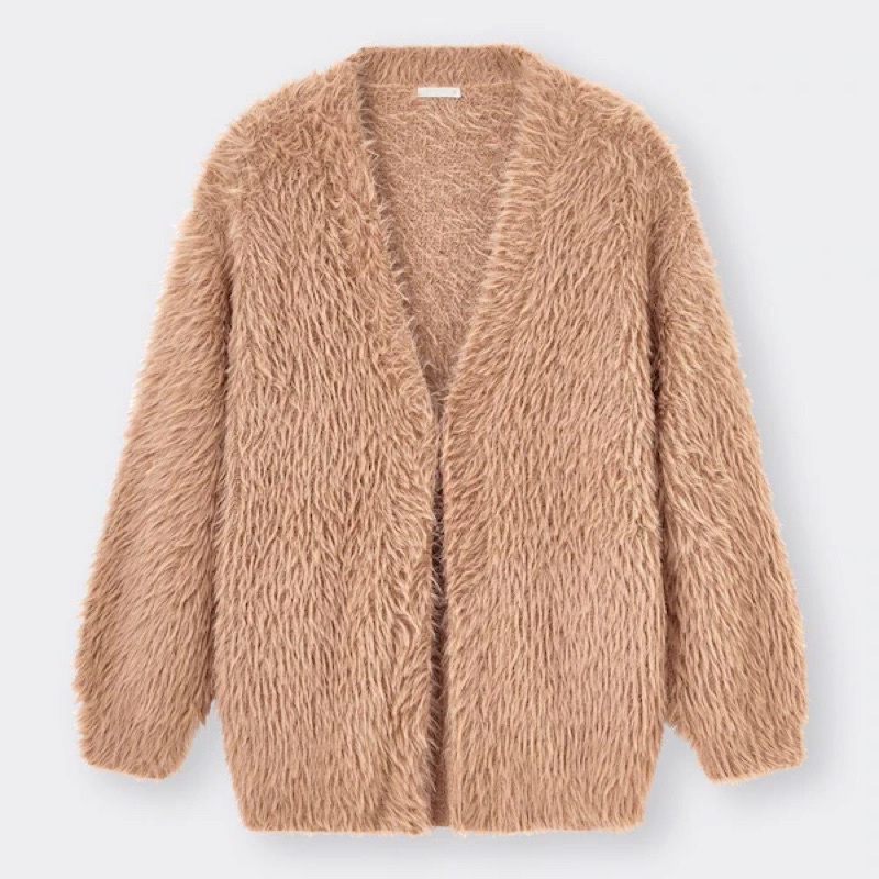 Áo khoác len lông nữ cổ tim khuy móc cardigan dòng oversive siêu dễ thương của Gu - Nhật Bản