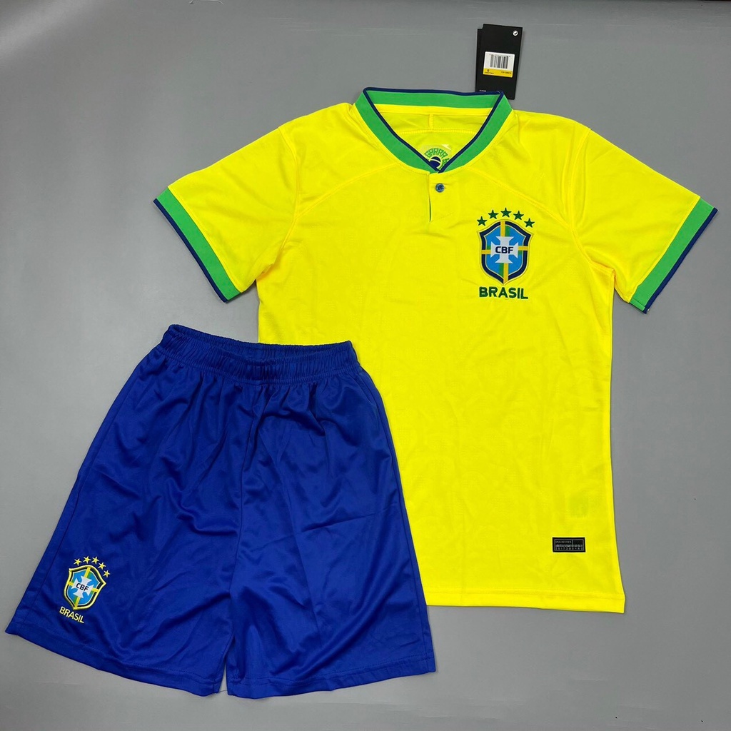 [ in lẻ , đội theo yêu cầu ] Bộ quần áo thể thao đá bóng đội tuyển BRASIL 2023 Vải Fex / Mè chuẩn thi đấu brazil