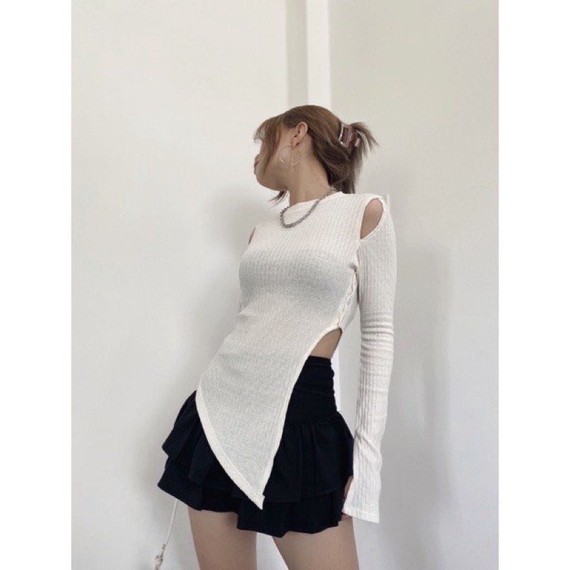 Áo Tay Dài khoét Vai Dáng Ôm Xẻ Tà Cá Tính