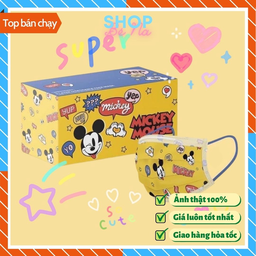 Khẩu trang hình dễ thương set 50 cái loại y tế 4 lớp hoạt hình nhiều hình màu sắc tươi sáng đẹp sắc nét dày dặn