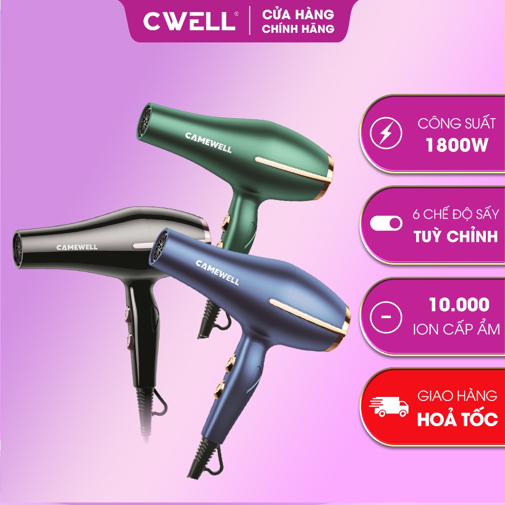 Máy sấy tóc mini CameWell, máy sấy tóc công suất lớn 1800W tạo kiểu tóc chuyên nghiệp 2 chiều nóng lạnh C03HD