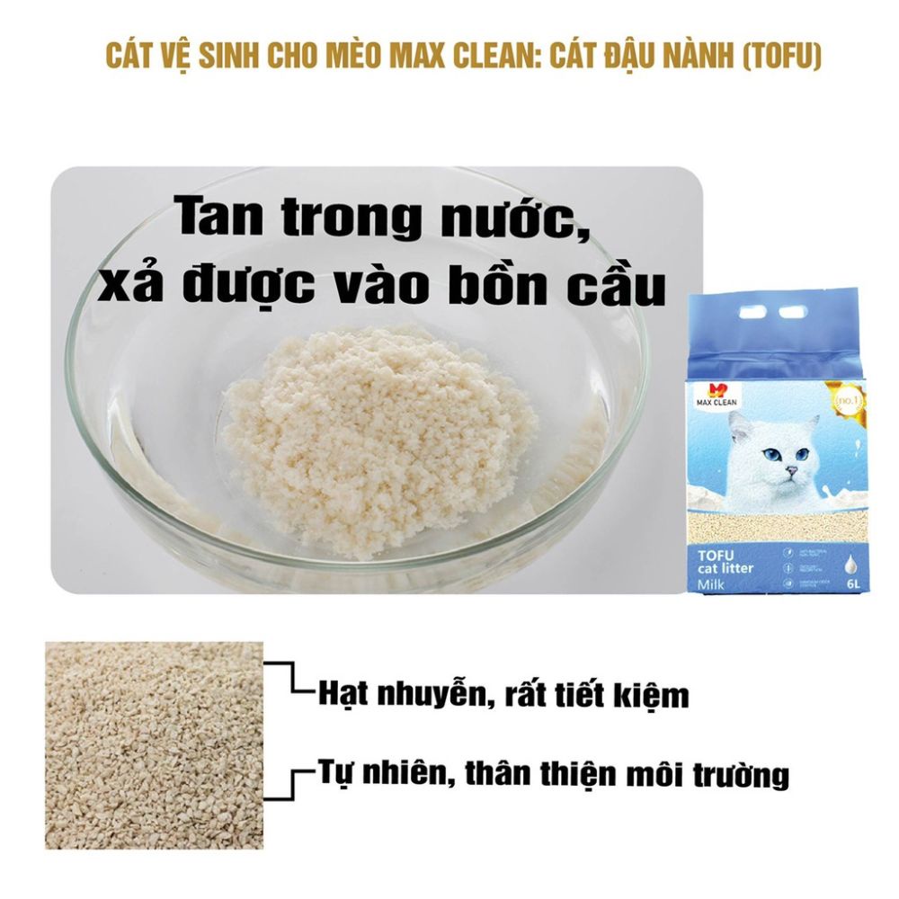 Cát vệ sinh cho mèo Max Clean, Cát đậu nành mùi trà xanh hạt nhuyễn 2,5 kg 6 lít - Max Clean