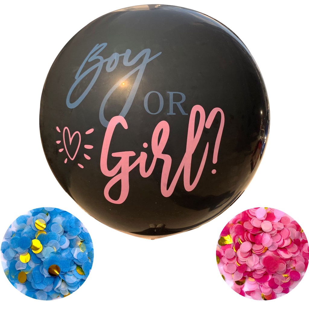 Bong bóng đen in chữ Boy or Girl tiết lộ giới tính bé trai bé gái Gender Reveal
