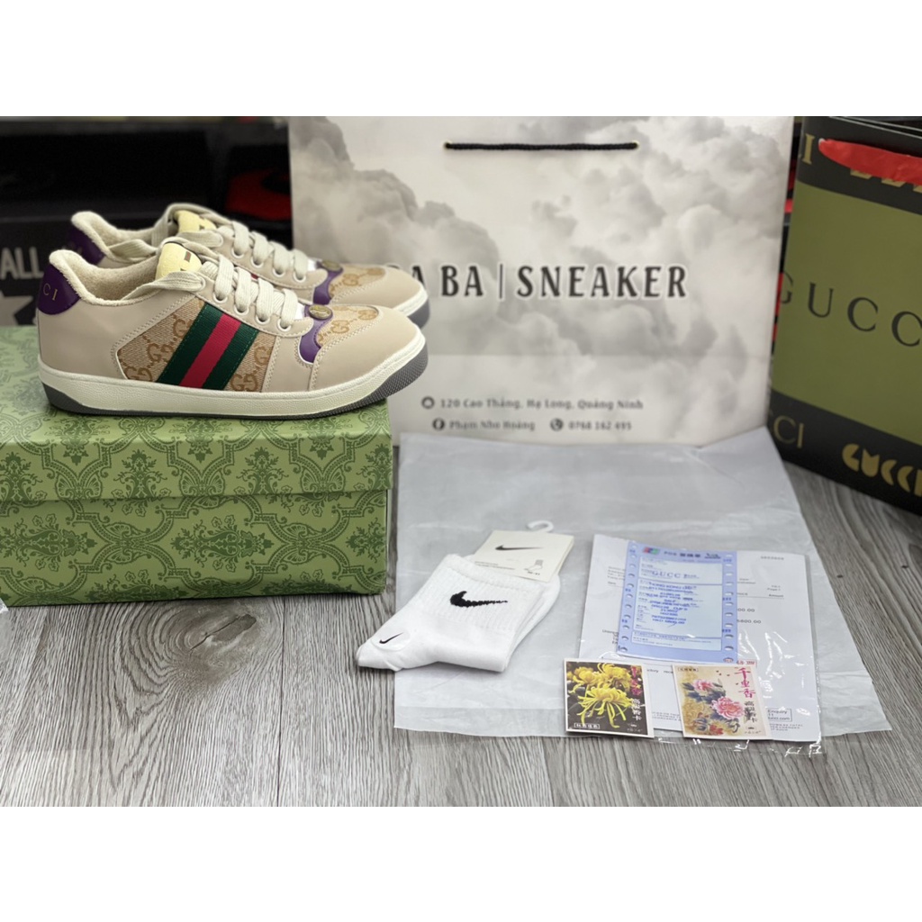 Giày Cao Cấp Thể Thảo Gucci Men's Screener sneaker Gót Tím SIêu Xinh Ảnh Thật + freeship + Tặng Tất