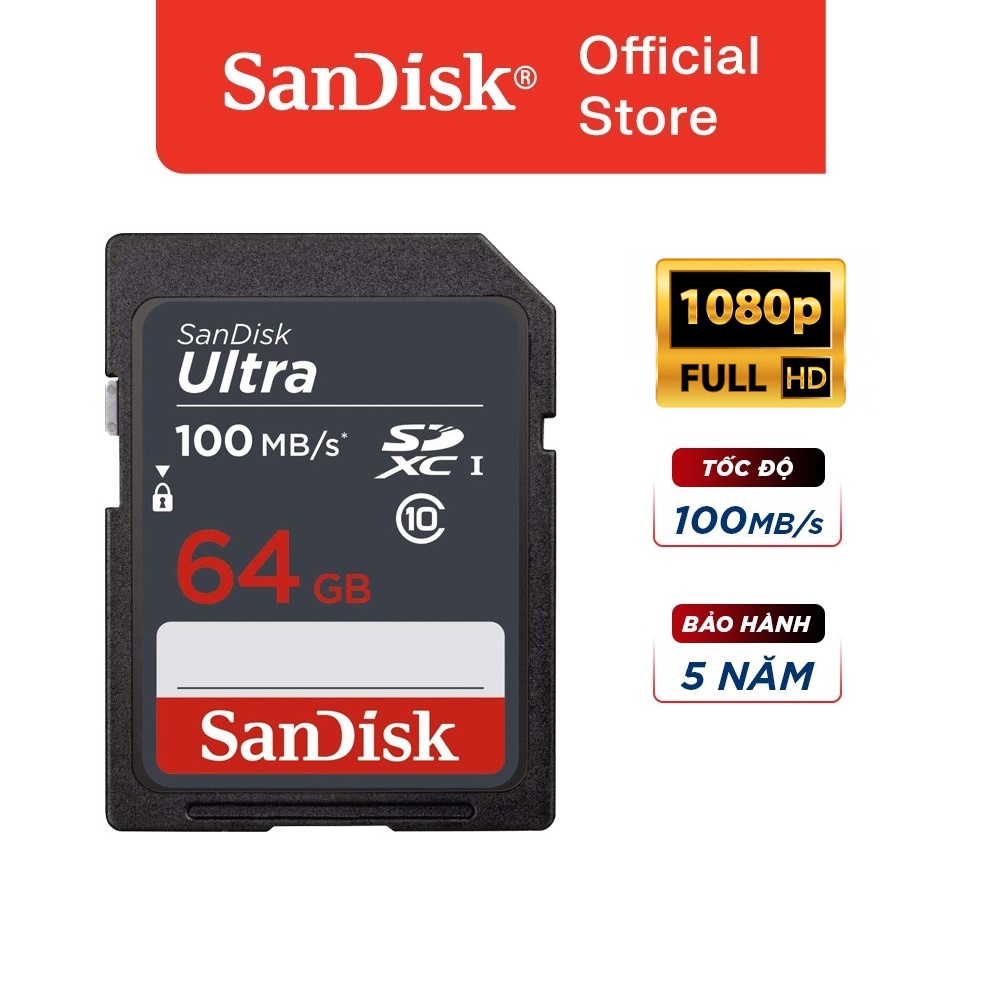 Thẻ nhớ SD Sandisk Ultra GN3 64GB 100MB/s UHS-I (cho máy ảnh)