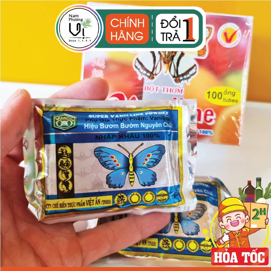 Bột thơm vani hiệu Con Bướm gói 2,5gr - Vỉ vani chất lượng cao hương thơm dễ chịu tự nhiên - ống vani cao cấp - an toàn
