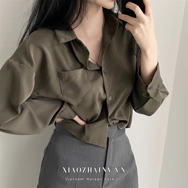 Xiaozhainv Áo Croptop Tay Dài Chống Nắng Dáng Rộng Phong Cách Hàn Quốc Dành Cho Nữ