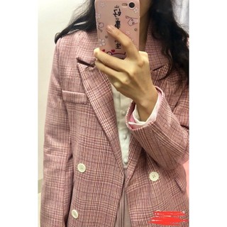 [Order] Áo blazer kẻ hồng pastel (kèm ảnh thật)