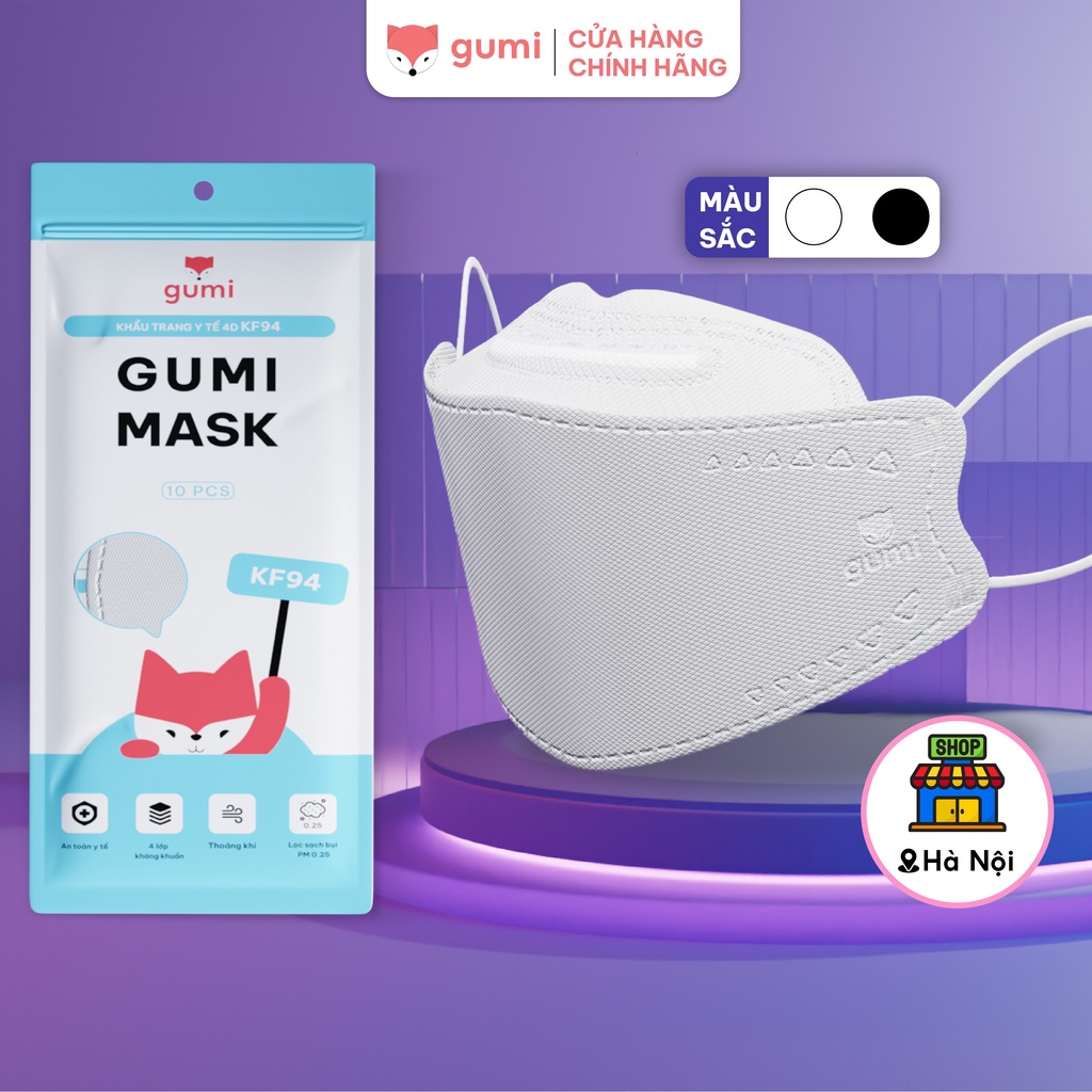 Khẩu trang y tế 4D KF94 Gumi mask 4 lớp kháng khuẩn lọc bụi PM 2.5