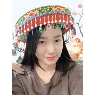Mũ dân tộc mông kết dày hạt- phụ kiện trang phục dân tộc