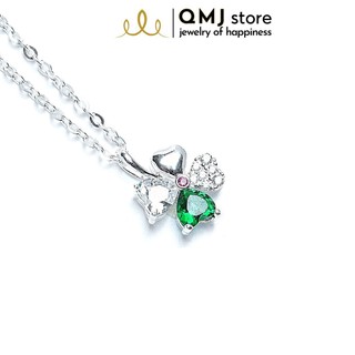 Dây chuyền bạc qmj cỏ 4 lá mix đá trơn cánh tim đẹp - q036