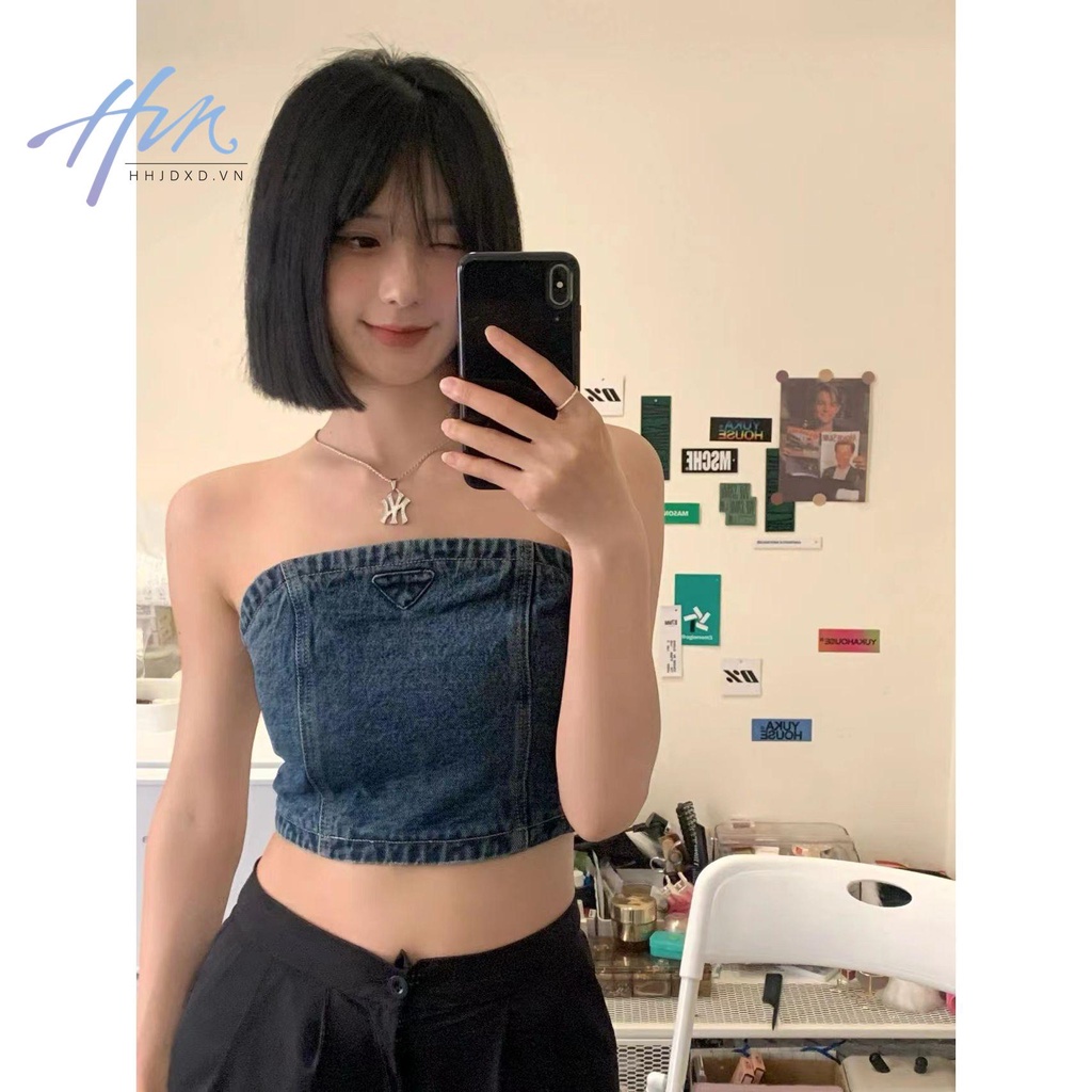 Áo Ống Denim Mùa Hè 2022 Dáng Ôm Ngắn Hở Rốn Dễ Phối Đồ Phong Cách Mới Cho Nữ