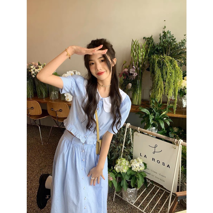 Set áo crtop èm chân váy dài màu xanh ngọc không kén da M6846 Maia.clothes