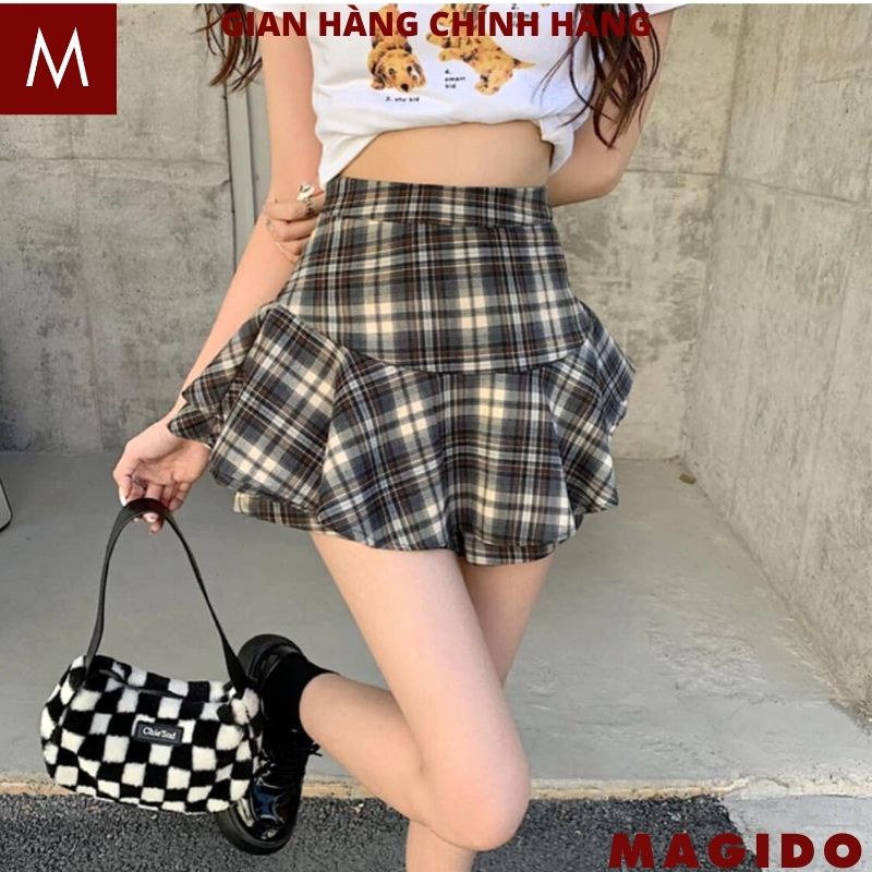 Chân váy kẻ caro cạp cao xếp Ly 2 tầng siêu đẹp, Chân Váy Tennis Ngắn Kẻ Bèo Xòe Thời Trang Nữ hàng Cao Cấp - MAGIDO