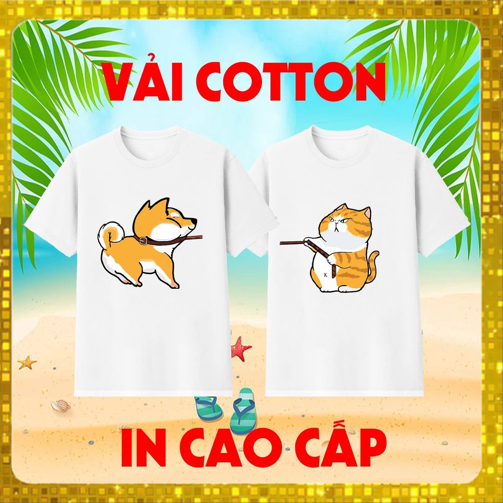 Áo thun in hình chó mèo động vật áo cặp unisex tay lỡ chất cotton cao cấp