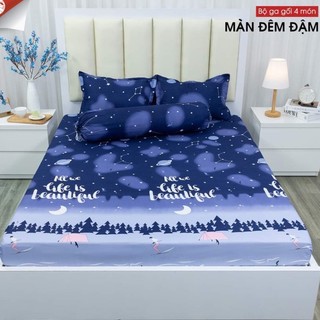 Set 4 món bộ ga gối kèm vỏ gối ôm m2/m6/m8 vải cotton poly