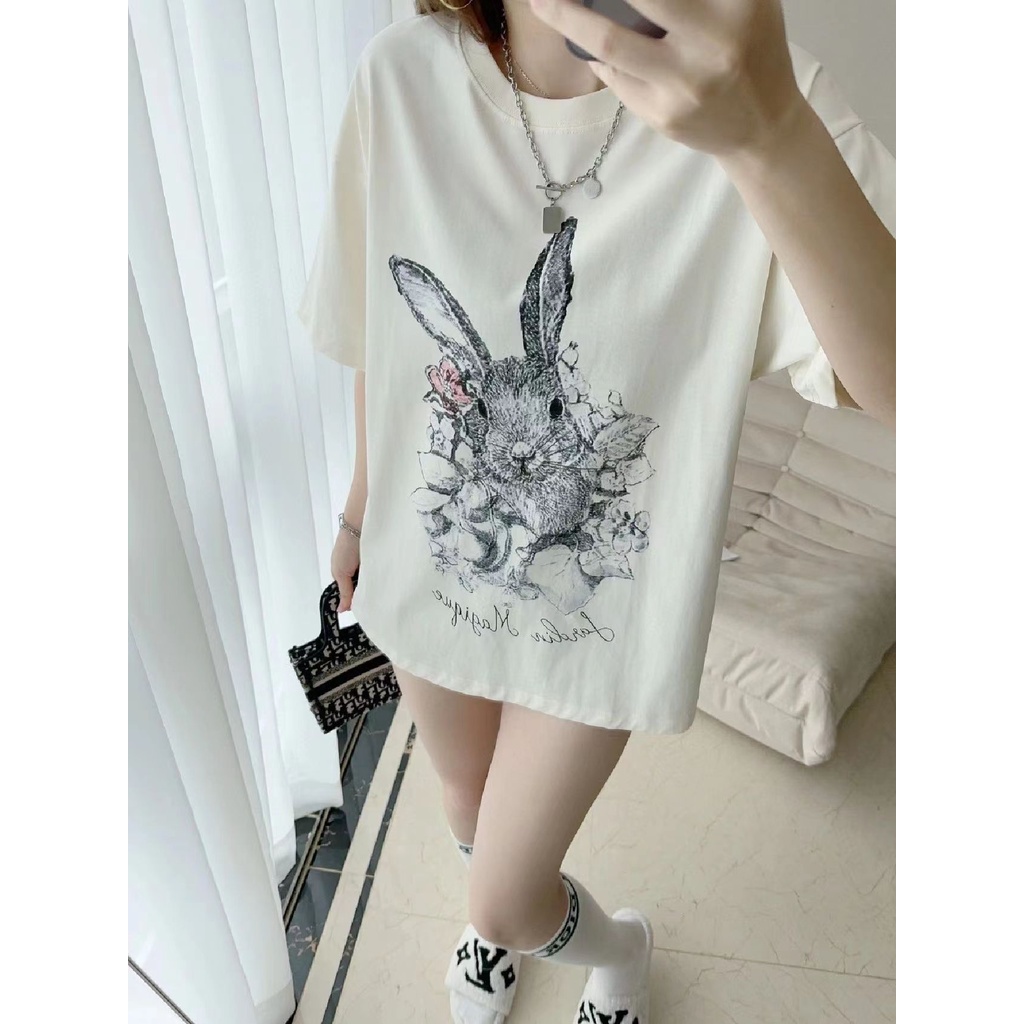 Áo Thun Cotton Lanh In Họa Tiết Dior Jardin Magique