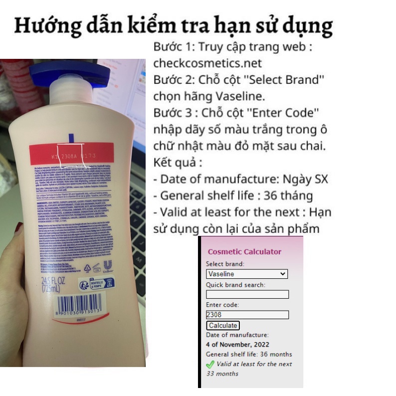 Sữa dưỡng thể Vaseline Healthy White UV Lightening Body Lotion Bản Mỹ 725ml