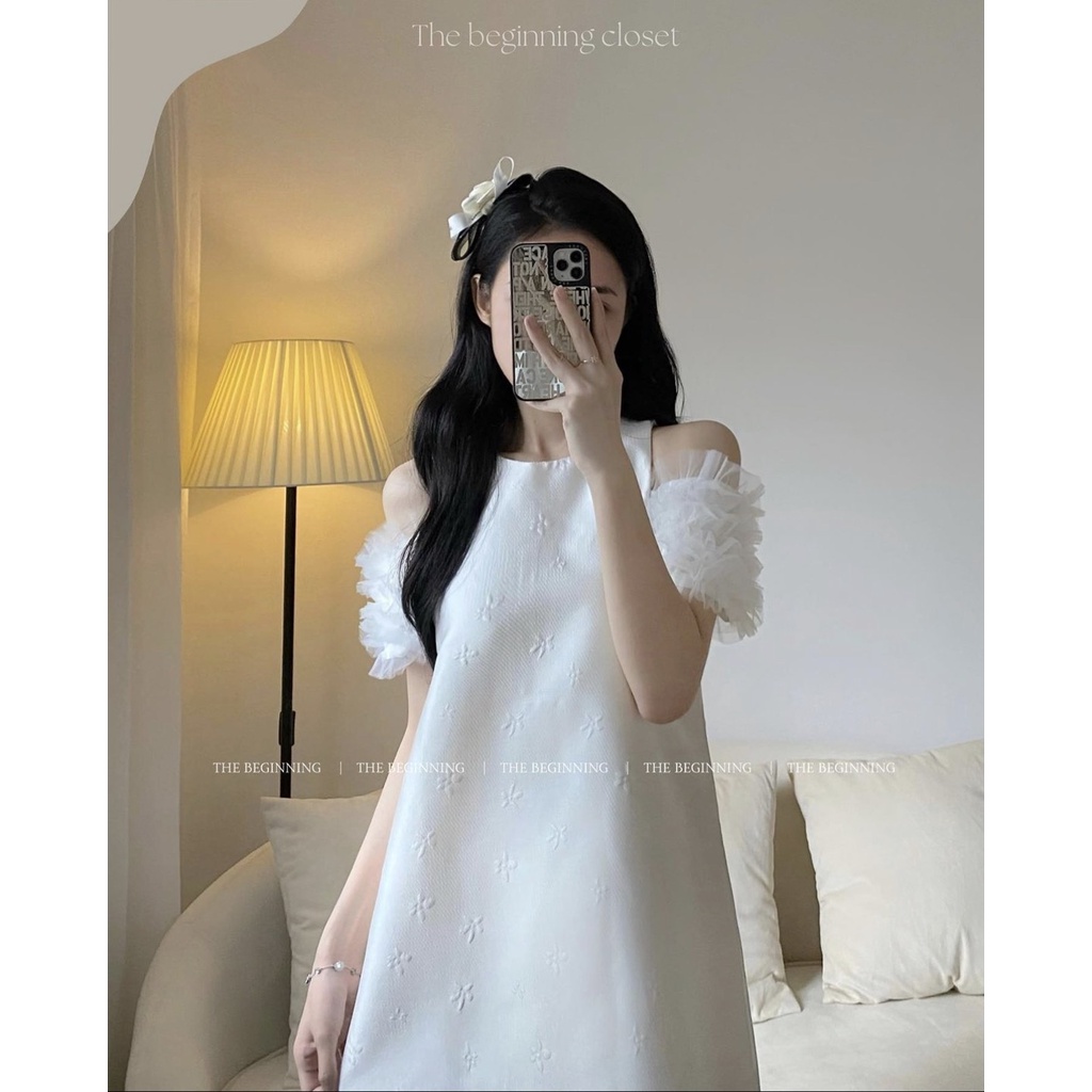 Váy baby doll chất gấm trễ vai tiểu thư