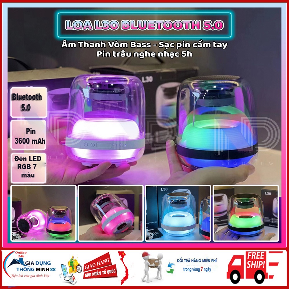 Loa Bluetooth L20, L30 Trong suốt led RGB đổi màu, Âm Thanh vòm 6D 10W, Pin Trâu Thiết Kế Cực Đẹp