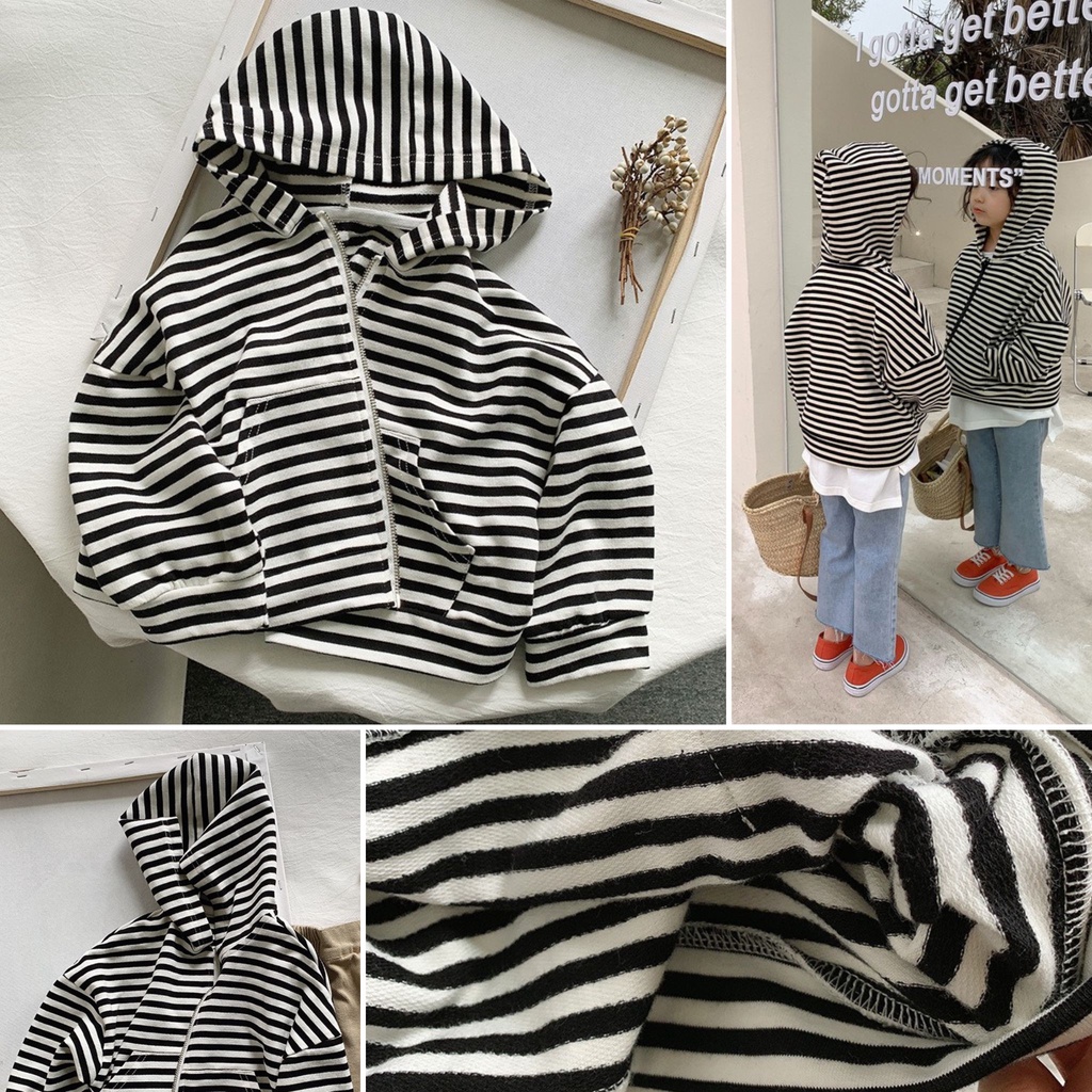 Áo Khoác Có Nón Chất Cotton Sọc Ngang Cho Bé Trai Bé Gái MiLaa Kids AK0203