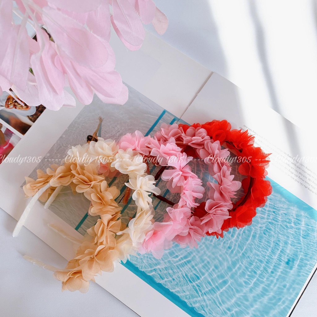 Cài tóc/Bờm tóc hoa voan mini full viền dễ thương