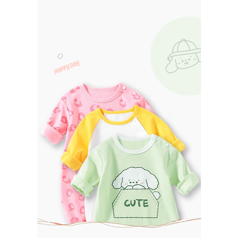 Đồ Ngủ Áo Liền Quần Luckycandy Chất Cotton Tay Dài Cho Bé Sơ Sinh 0-24 Tháng Tuổi