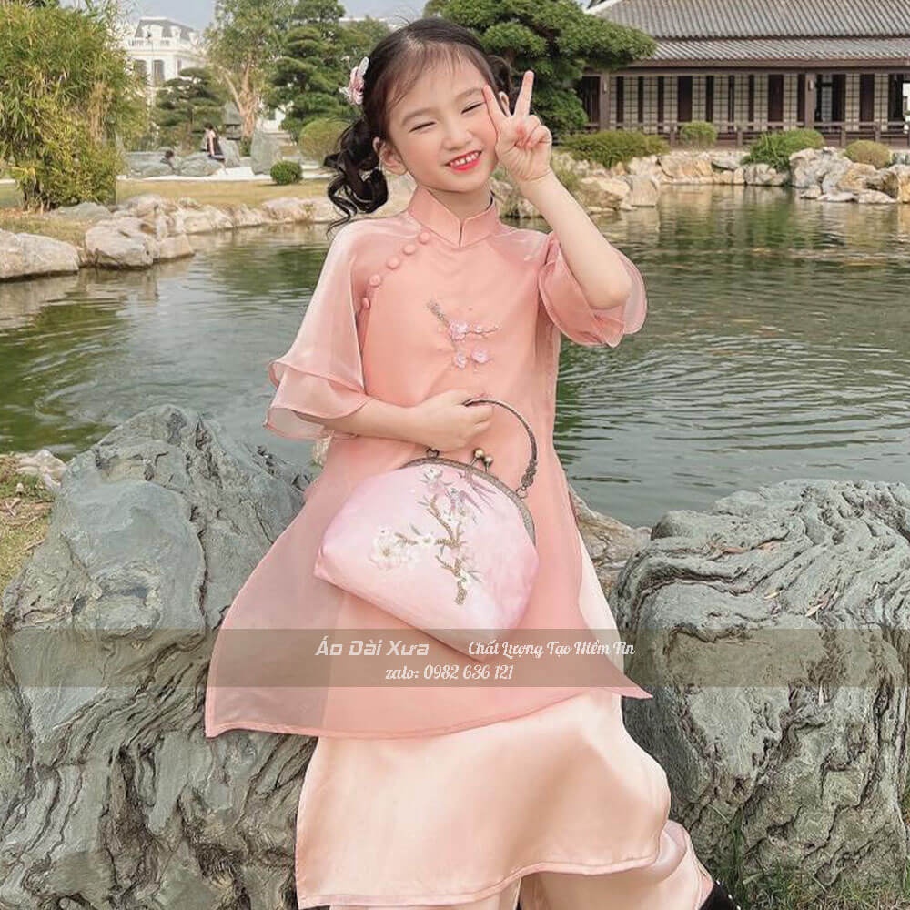 Áo Dài Bé Gái Và Mẹ Thủ Công LD51