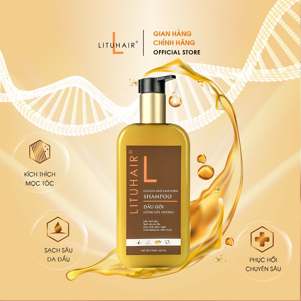 Dầu gội gừng oải hương LITUHAIR kích thích mọc tóc, giảm gãy rụng và gàu ngứa 350ml