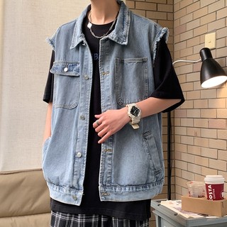 áo khoác nam ngắn tay gile mặc ngoài form rộng, áo jean cộc tay khoác ngoài chất demin phong cách RETRO hàn quốc
