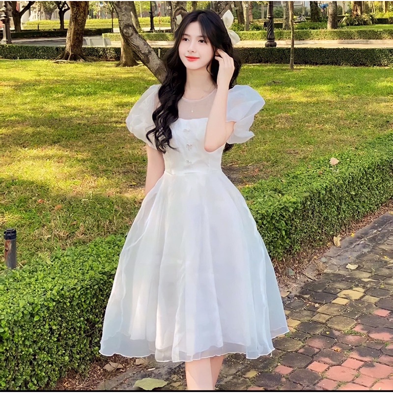 Váy đầm trắng tiểu thư Midi Bigsize dáng xoè 4November
