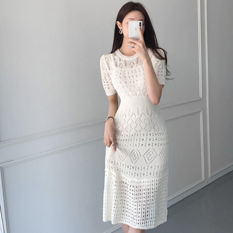 gouliu quần áo phụ nữ Đầm Đuôi Cá Dệt Kim Thanh Lịch Thời Trang Hàn Quốc Cho Nữ