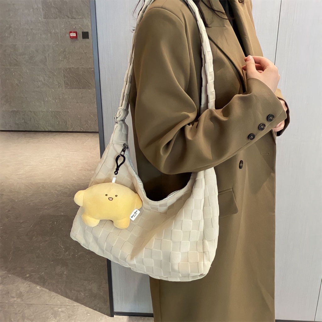 Túi Nhung Nữ Đeo Vai Họa Tiết Ô Vuông Dáng Công Sở 🦋 Túi Tote Quai Chéo Hàn Quốc 2 Màu 🦋