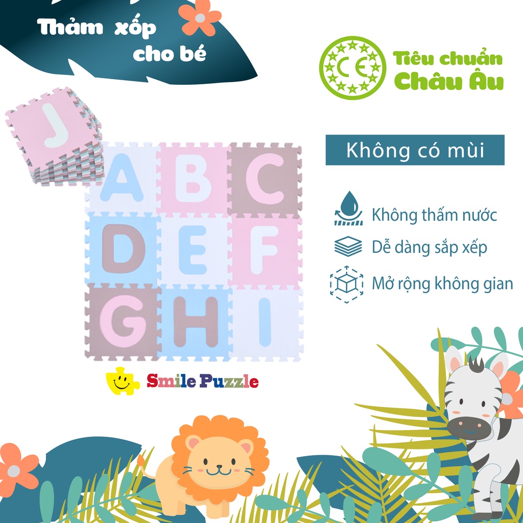 THẢM XỐP CAO CẤP CHO BÉ SMILE PUZZLE - CHỮ CÁI PASTEL - KHÔNG MÙI - TIÊU CHUẨN CHÂU ÂU