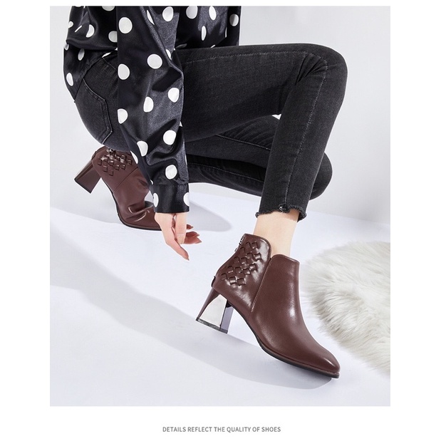 Bốt Dusto lót nhung mũi vuông gót vuông nữ