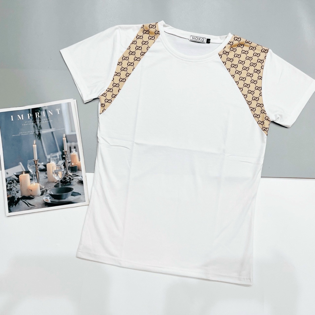 Áo Thun Nam Cổ Tròn Vải Cotton Co Giãn Tốt Tay Ngắn Phối Vai 2 Màu Phong Cách Hàn Quốc NEW UNISEX