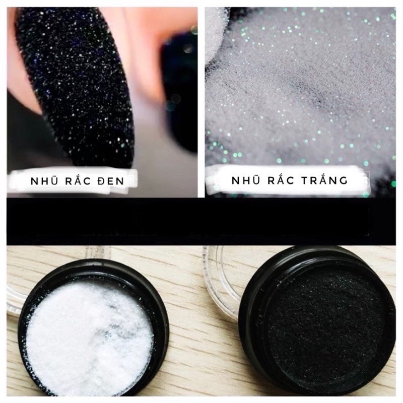 Hủ nhũ rắc chuyên trang trí móng trắng đen lấp lánh