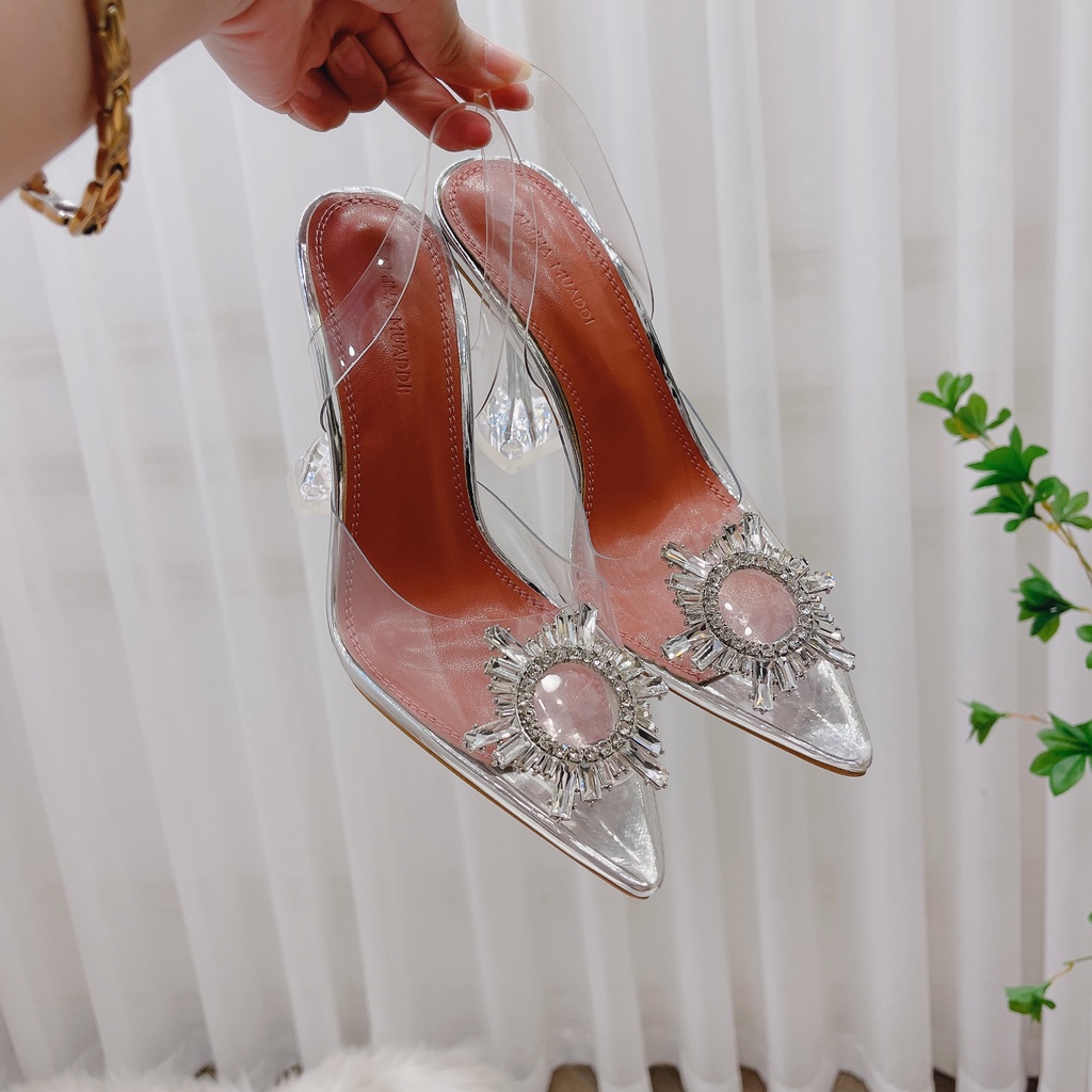 Sandal mica đá mặt trời gót loe cao cấp, gót 9cm. Form bé